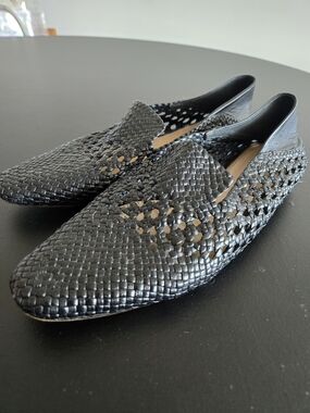 Massimo Dutti Black Woven Leather Pointed Toe Flats EU 37